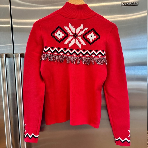 NWT The Upside Keystone Blanche Half Zip Sweater in Red with fringe in Chili Red - Picture 4 of 16
